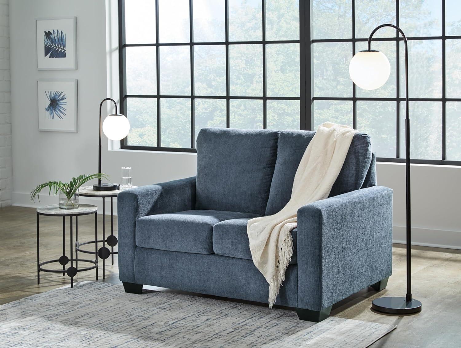 imageSignature Design by Ashley Rannis Coastal 2in1 Sofa Sleeper with Folding Gel Memory Foam Mattress Twin Blue