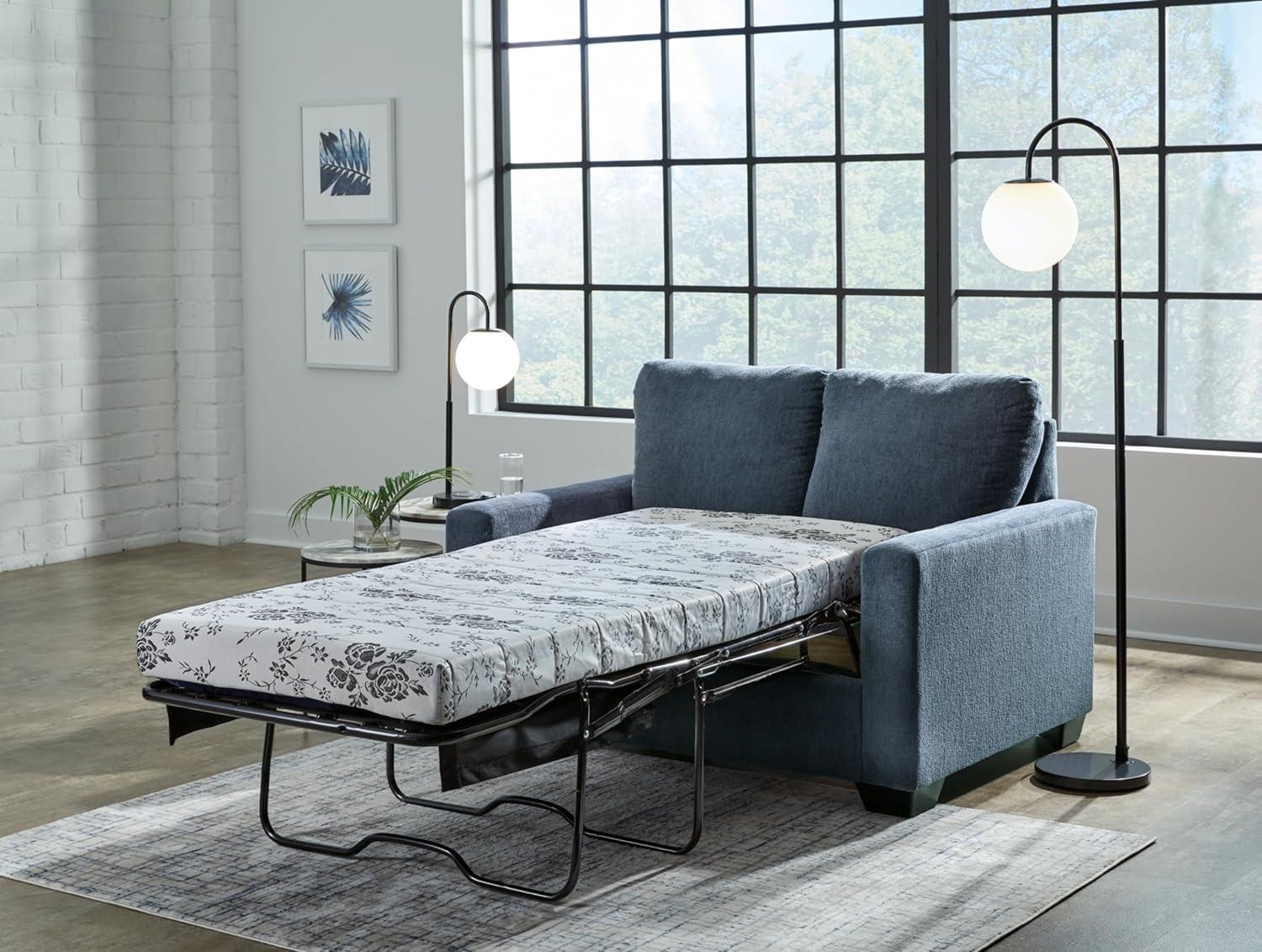 imageSignature Design by Ashley Rannis Coastal 2in1 Sofa Sleeper with Folding Gel Memory Foam Mattress Twin Blue