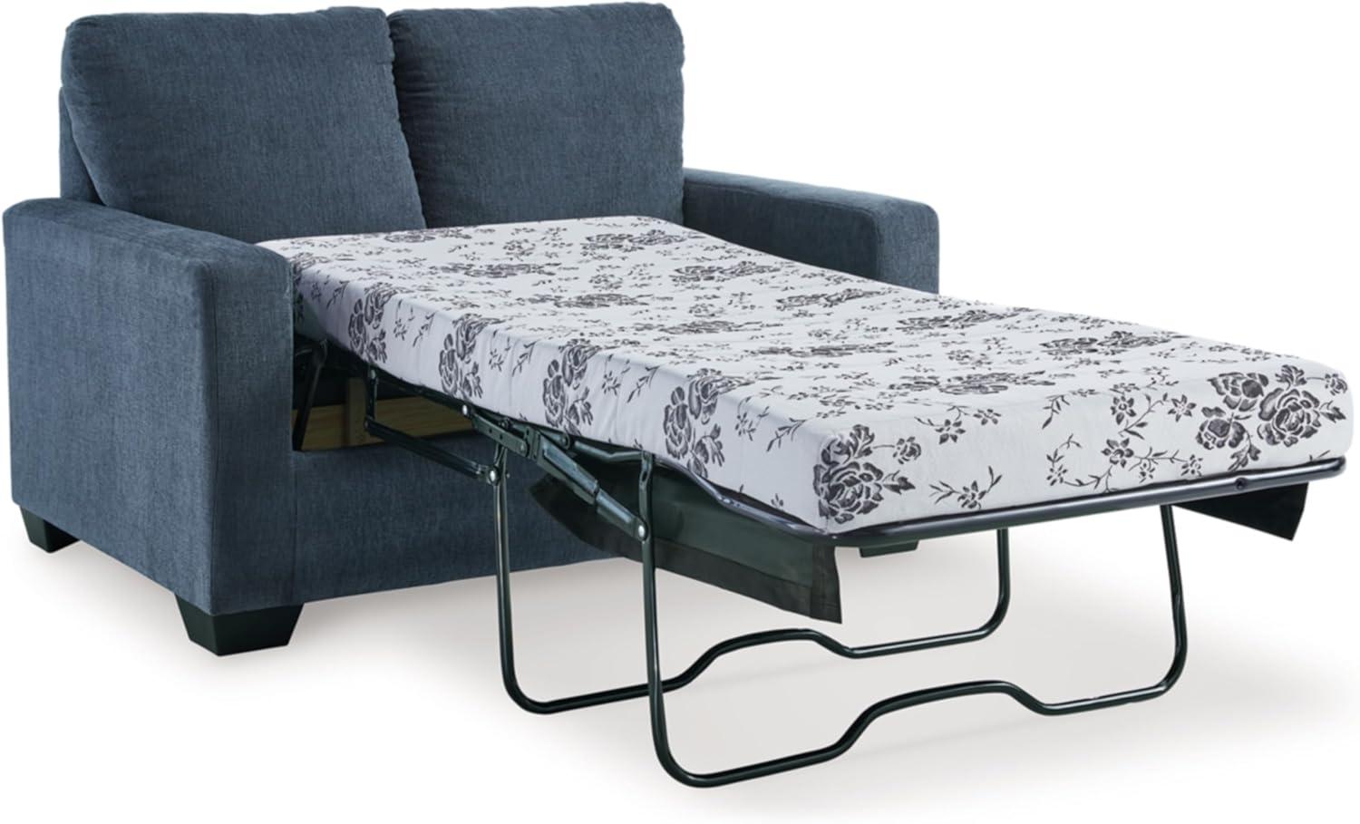 imageSignature Design by Ashley Rannis Coastal 2in1 Sofa Sleeper with Folding Gel Memory Foam Mattress Twin Blue