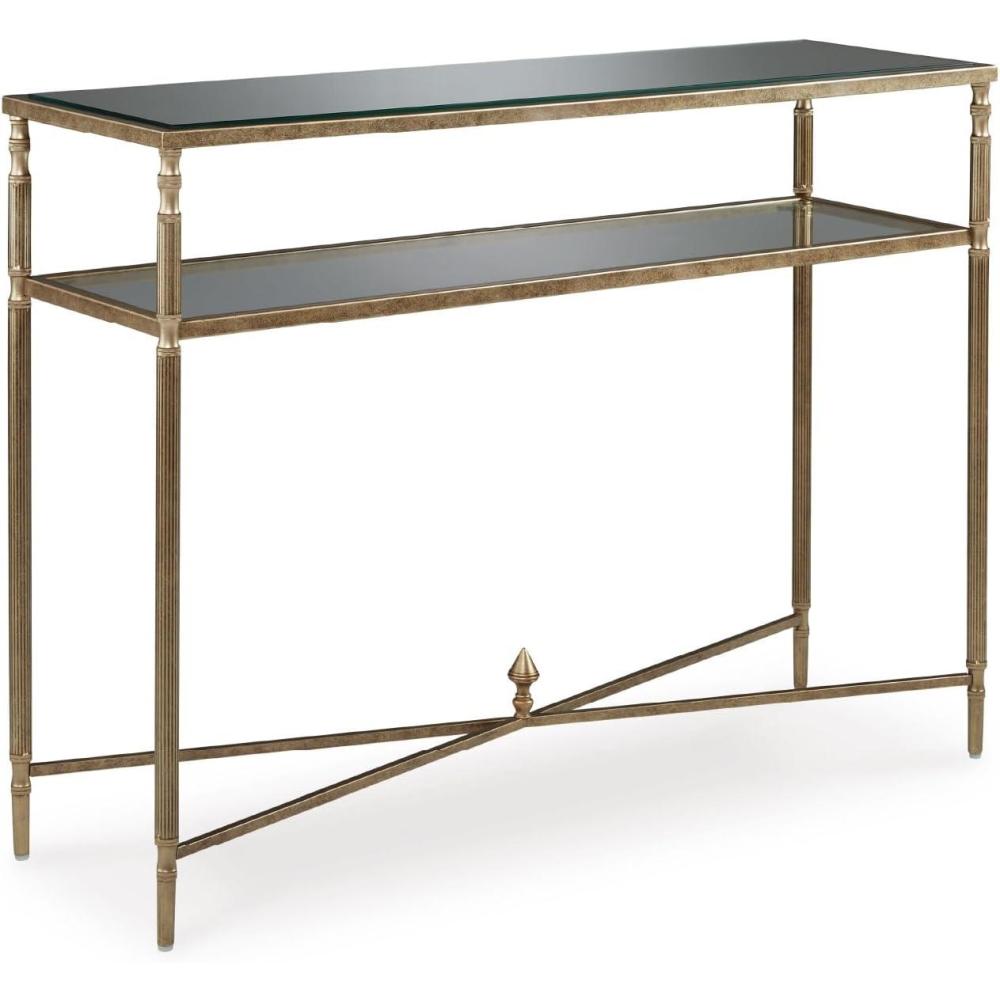 imageSignature Design by Ashley Cloverty Industrial MirrorTabletop Sofa Table with Round Legs and Glass Shelf Metallic
