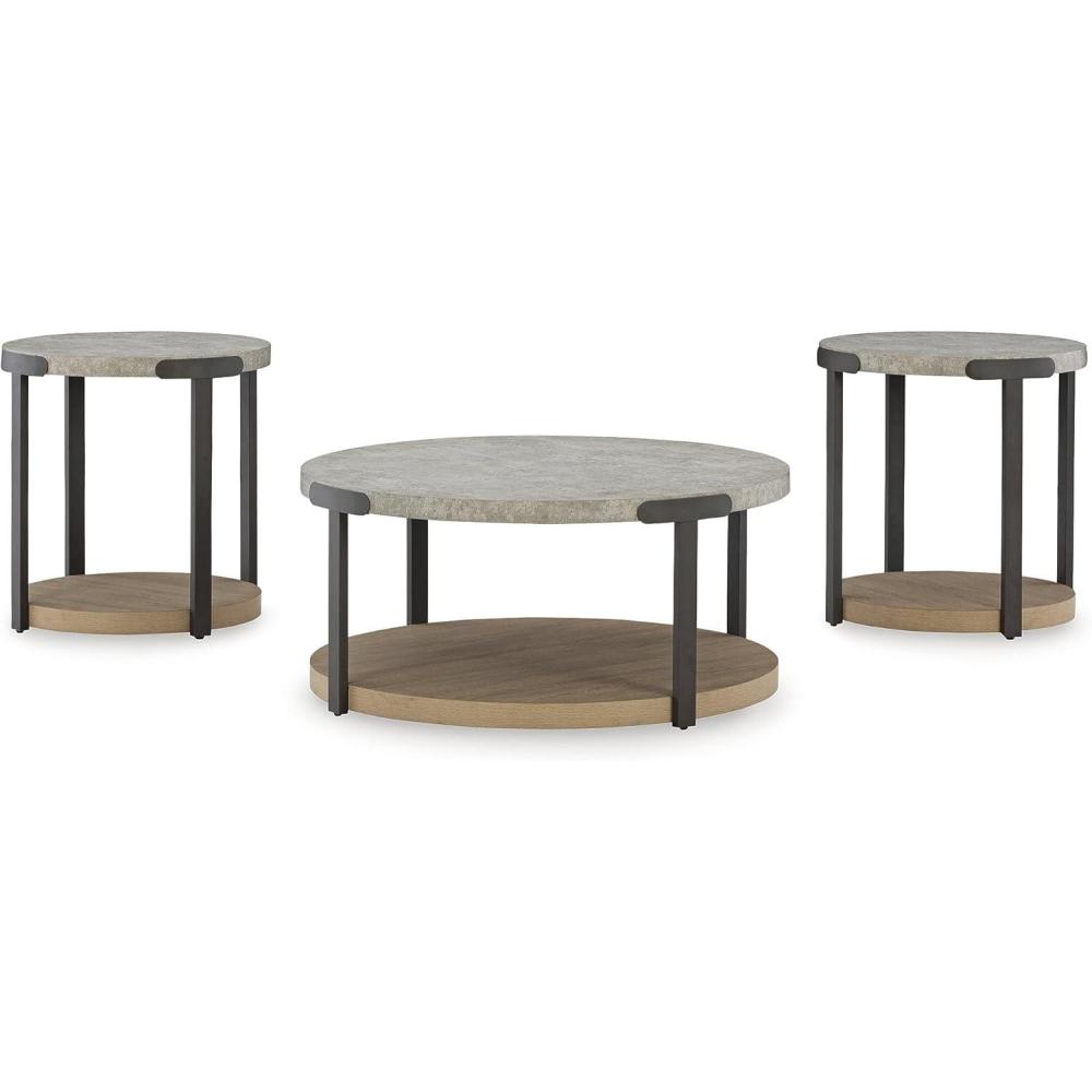 imageSignature Design by Ashley Darthurst Contemporary Table Set with Lower Shelf and Casters Set of 3 Light Brown ampamp Metallic
