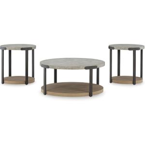 Signature Design by Ashley Darthurst Contemporary Table Set with Lower Shelf and Casters, Set of 3, Light Brown & Metallic