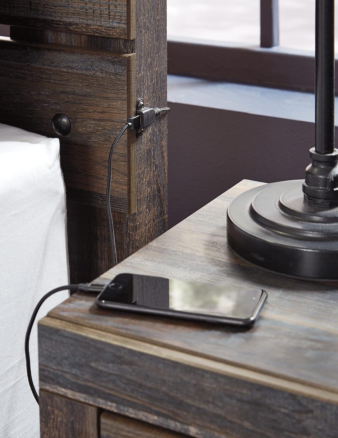 imageSignature Design by Ashley Drystan Rustic Panel Headboard ONLY with USB Charging Stations Twin BrownFull