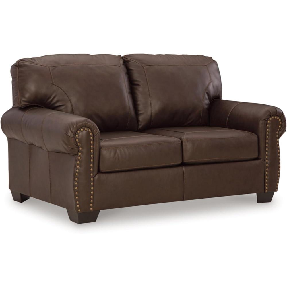 imageSignature Design by Ashley Colleton Classic Leather Match Loveseat with Nailheads Dark Brown