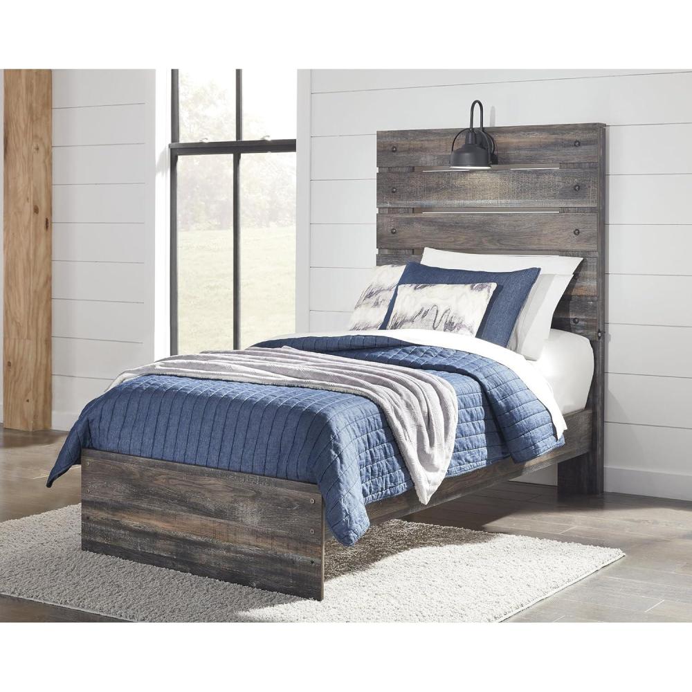 imageSignature Design by Ashley Drystan Rustic Panel Headboard ONLY with USB Charging Stations Twin BrownTwin