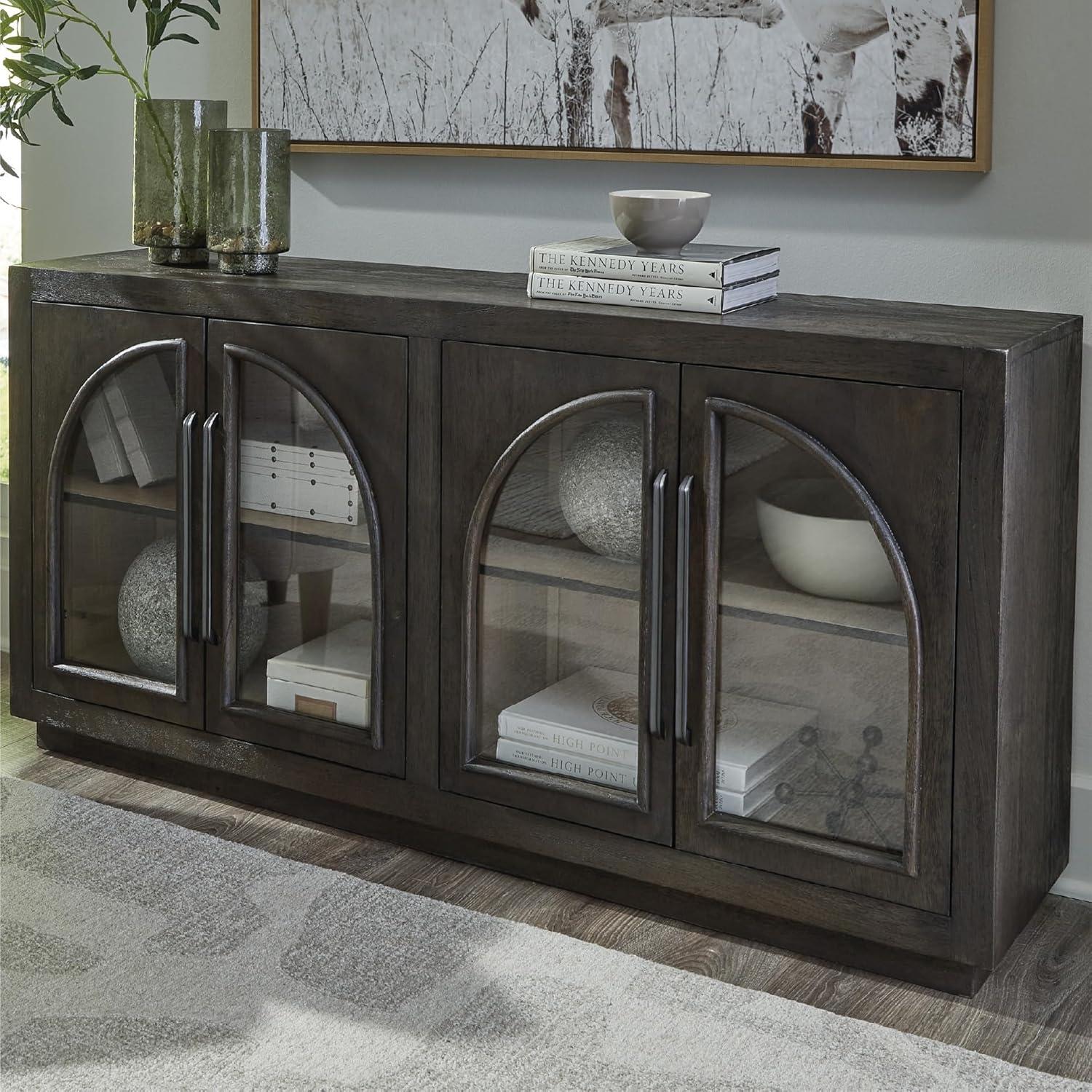 imageSignature Design by Ashley Barlomore Classic 2Drawer Accent Cabinet with Adjustable Shelves Light BrownDark Brown
