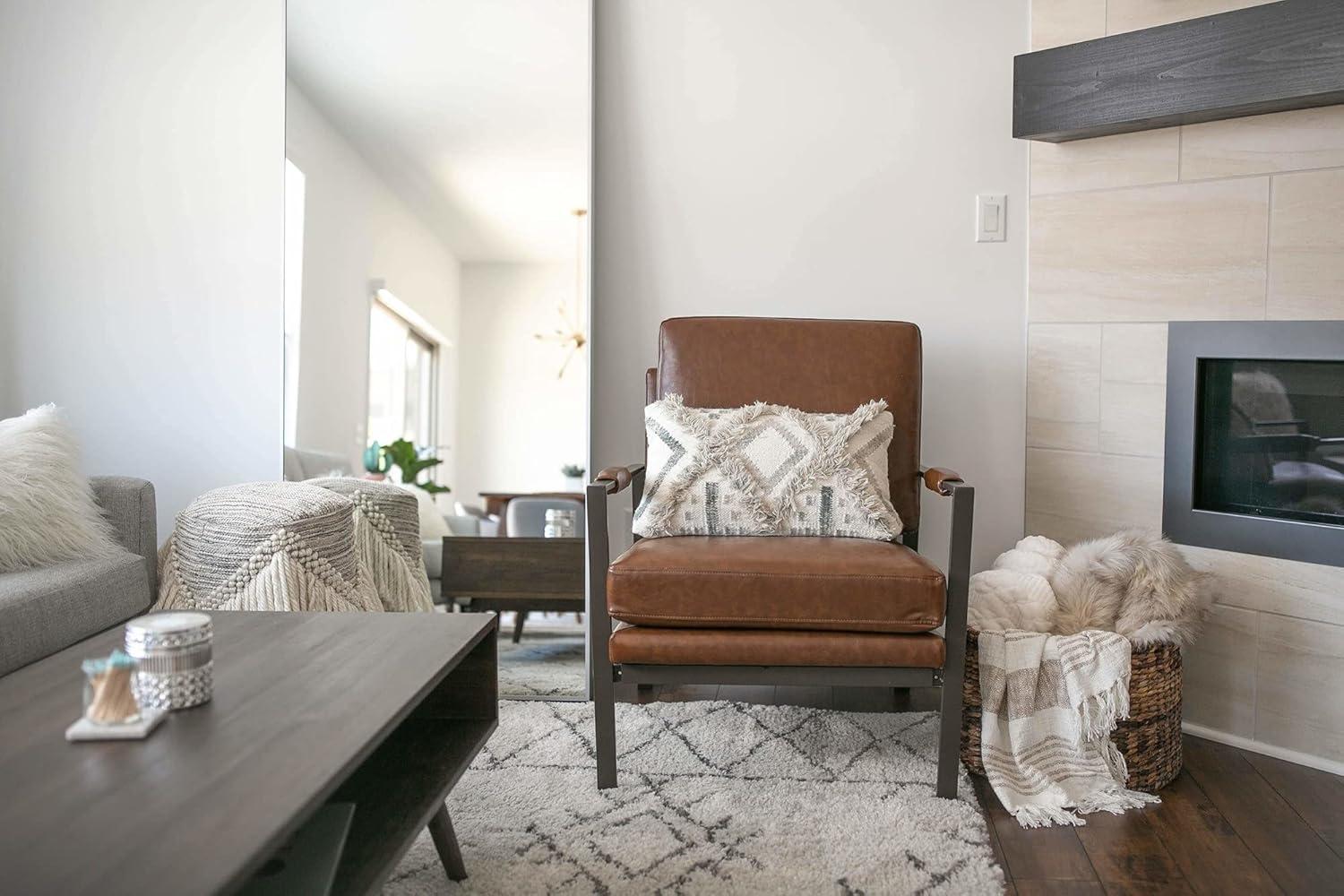 imageSignature Design by Ashley Peacemaker MidCentury Modern Faux Leather Accent Chair BrownPeacemaker Brown