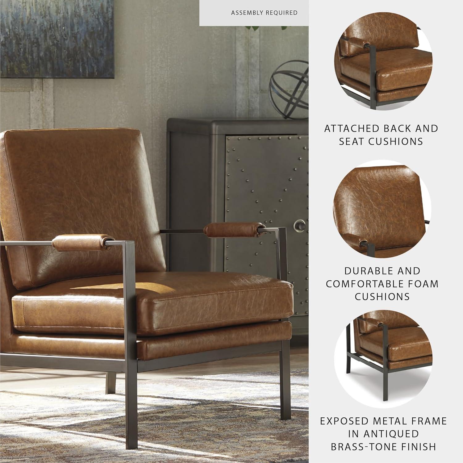 imageSignature Design by Ashley Peacemaker MidCentury Modern Faux Leather Accent Chair BrownPeacemaker Brown