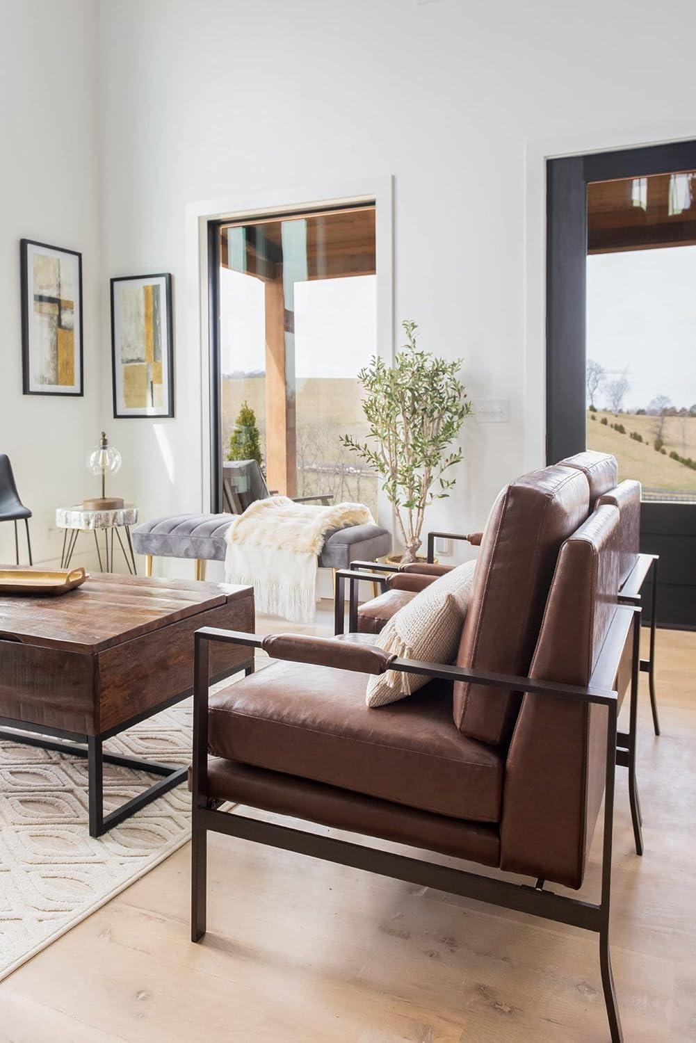 imageSignature Design by Ashley Peacemaker MidCentury Modern Faux Leather Accent Chair BrownPeacemaker Brown