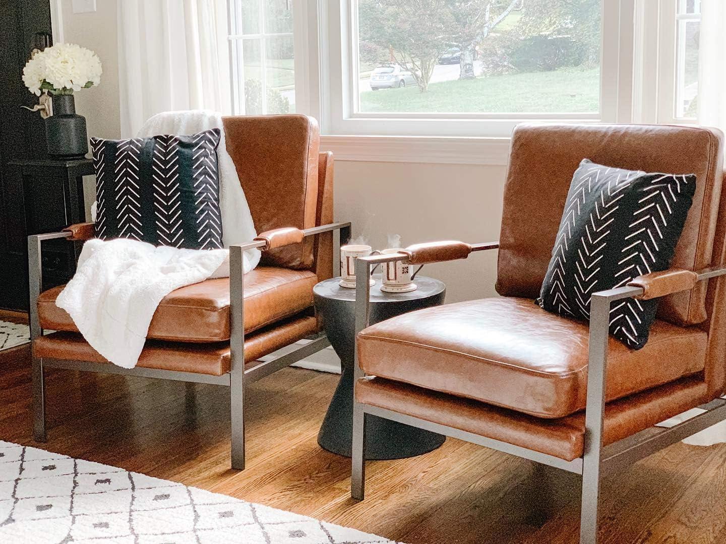 imageSignature Design by Ashley Peacemaker MidCentury Modern Faux Leather Accent Chair BrownPeacemaker Brown