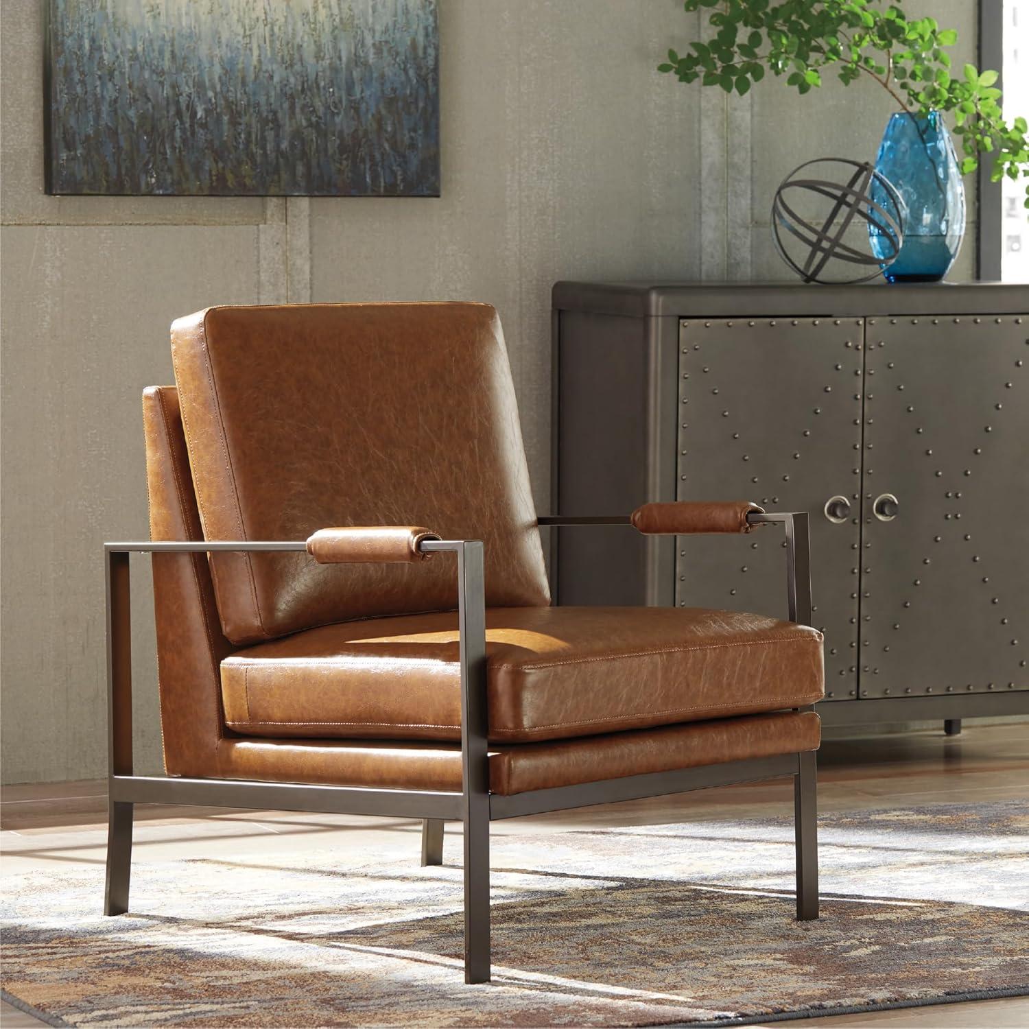 imageSignature Design by Ashley Peacemaker MidCentury Modern Faux Leather Accent Chair BrownPeacemaker Brown