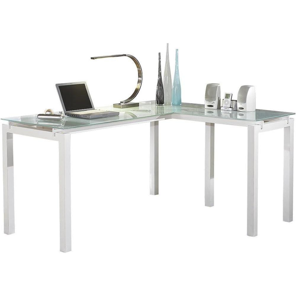imageSignature Design by Ashley Baraga Contemporary Glass LShaped Home Office Desk White