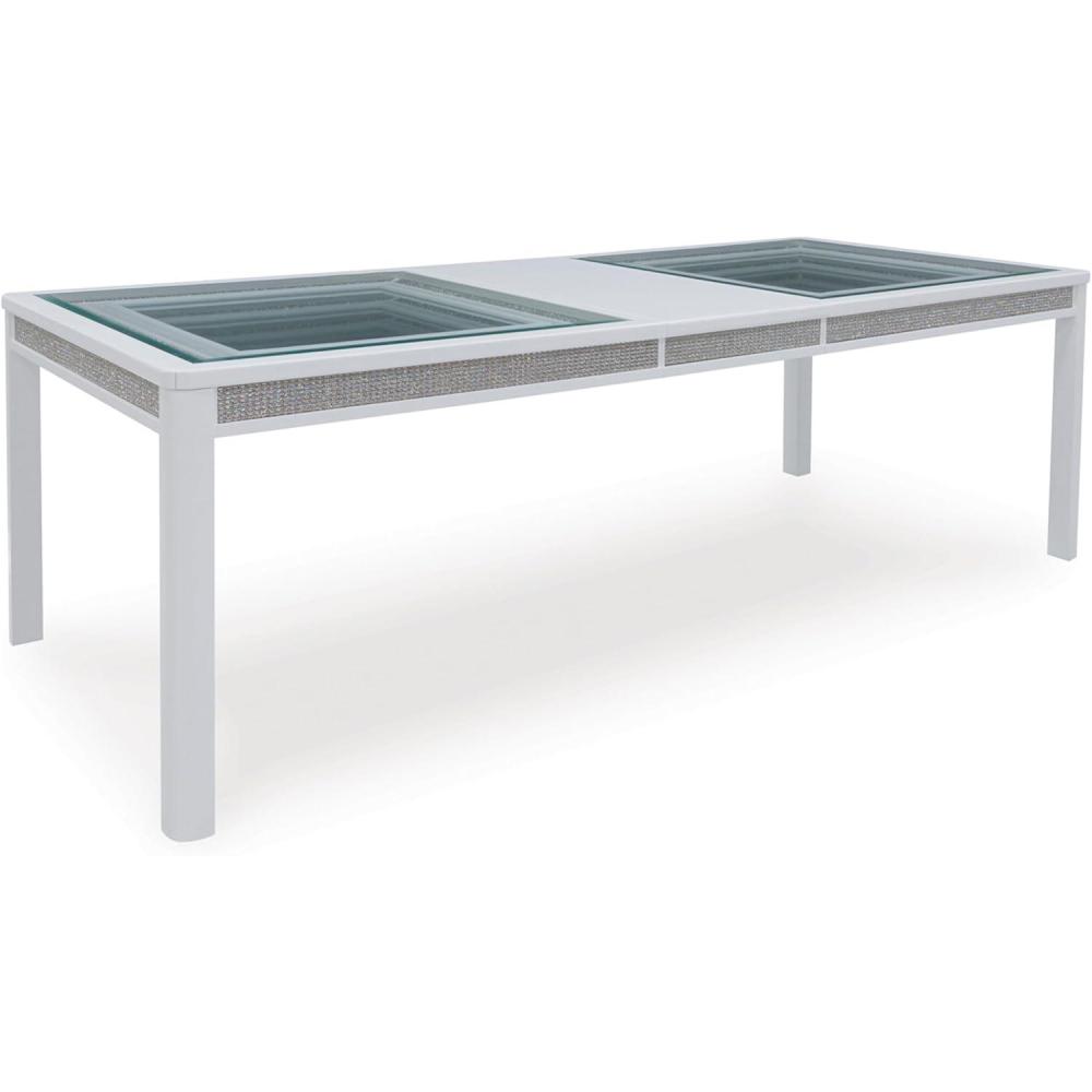 imageSignature Design by Ashley Chalanna Contemporary Dining Extension Table with 4 Legs and Rhinestone Accent Trim White