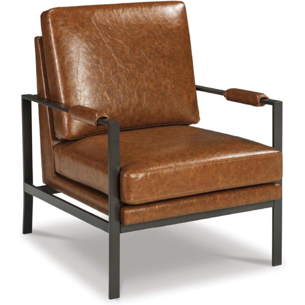 imageSignature Design by Ashley Peacemaker MidCentury Modern Faux Leather Accent Chair BrownPeacemaker Brown