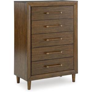 Signature Design by Ashley Lyncott 6-Drawer Dresser, Safety Stop Felt Lined Top Drawers, Round Tapered Legs, Hardwood Solids, 61.25″ W x 17.88″ D x 37.5″ H, Brown(5 Drawer Chest)
