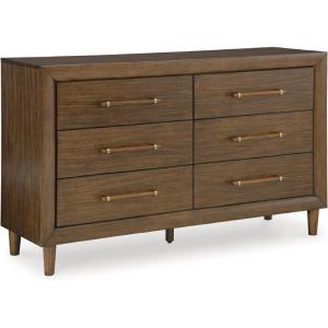 Signature Design by Ashley Lyncott 6-Drawer Dresser, Safety Stop Felt Lined Top Drawers, Round Tapered Legs, Hardwood Solids, 61.25″ W x 17.88″ D x 37.5″ H, Brown(6 Drawer Dresser)