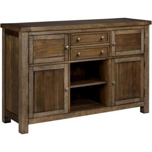 Signature Design by Ashley Wildenauer Farmhouse Dining Buffet with Drawers and Adjustable Shelves, Light Brown & Black(Brown)