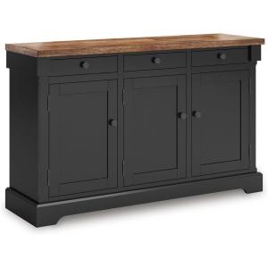 Signature Design by Ashley Wildenauer Farmhouse Dining Buffet with Drawers and Adjustable Shelves, Light Brown & Black(Brown/Black)