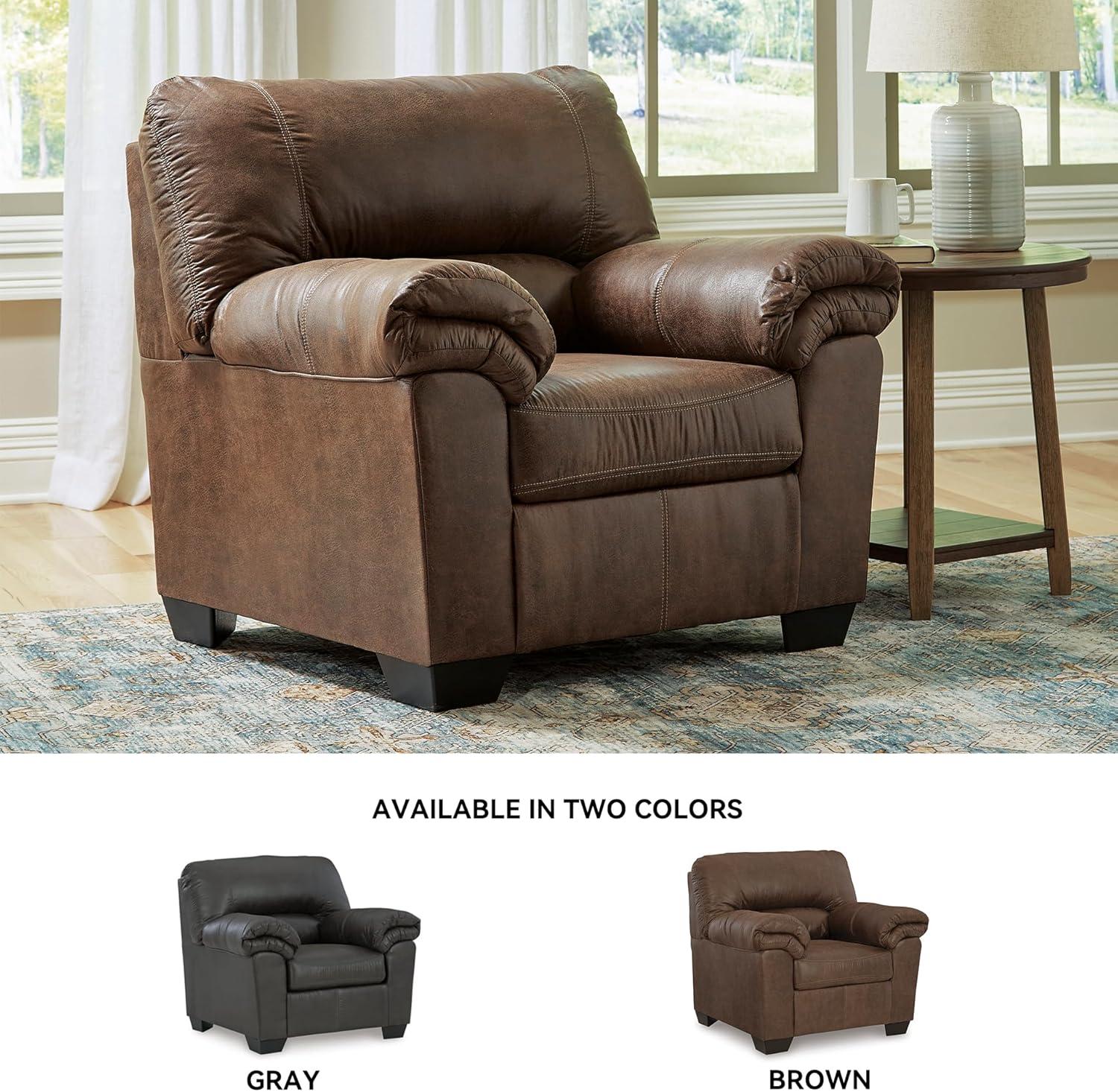 imageSignature Design by Ashley Bladen Faux Leather Plush Oversized Chair GrayBrown