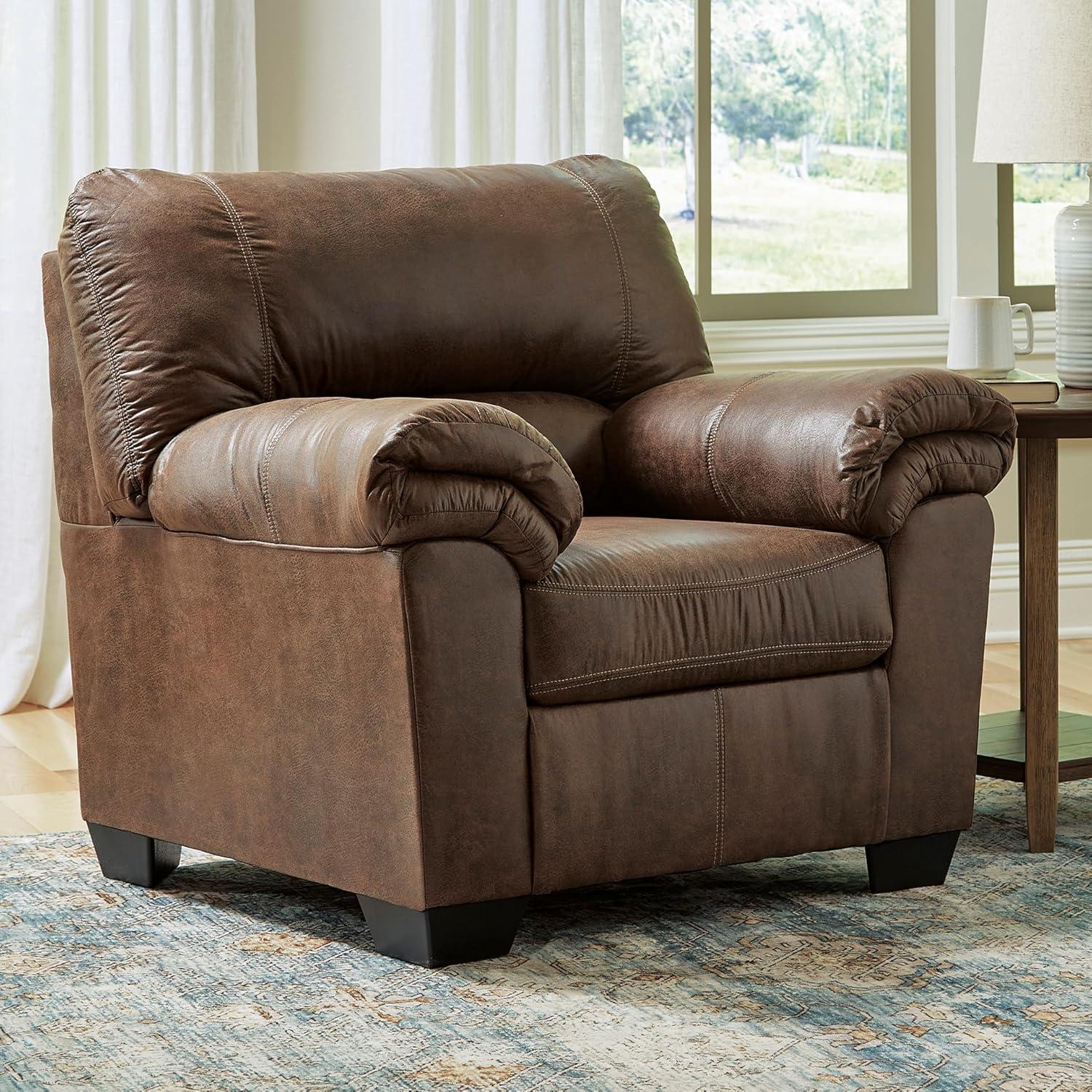 imageSignature Design by Ashley Bladen Faux Leather Plush Oversized Chair GrayBrown