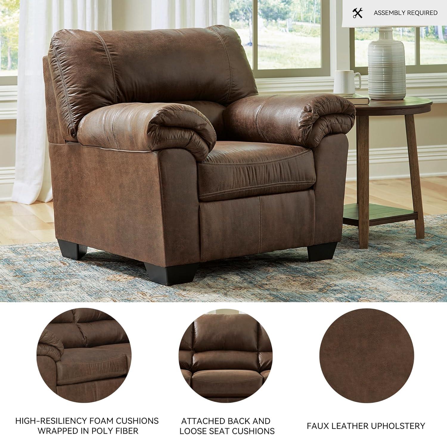 imageSignature Design by Ashley Bladen Faux Leather Plush Oversized Chair GrayBrown