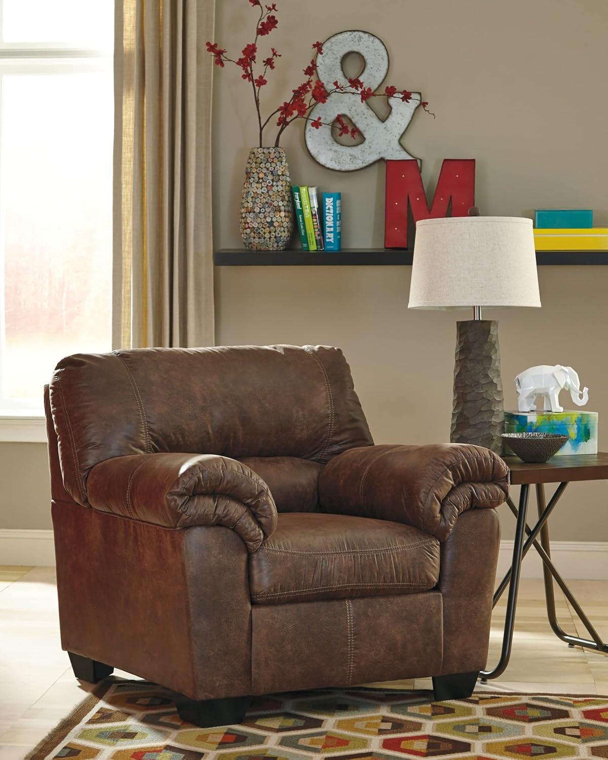 imageSignature Design by Ashley Bladen Faux Leather Plush Oversized Chair GrayBrown