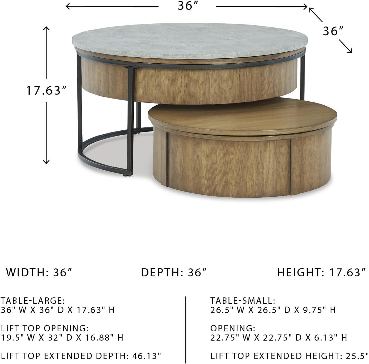 imageSignature Design by Ashley Fridley Contemporary Lift Top Flip Top Nesting Cocktail Tables with Hidden Compartment Set of 2 Light Brown ampamp Light GrayLight Brown Light Gray