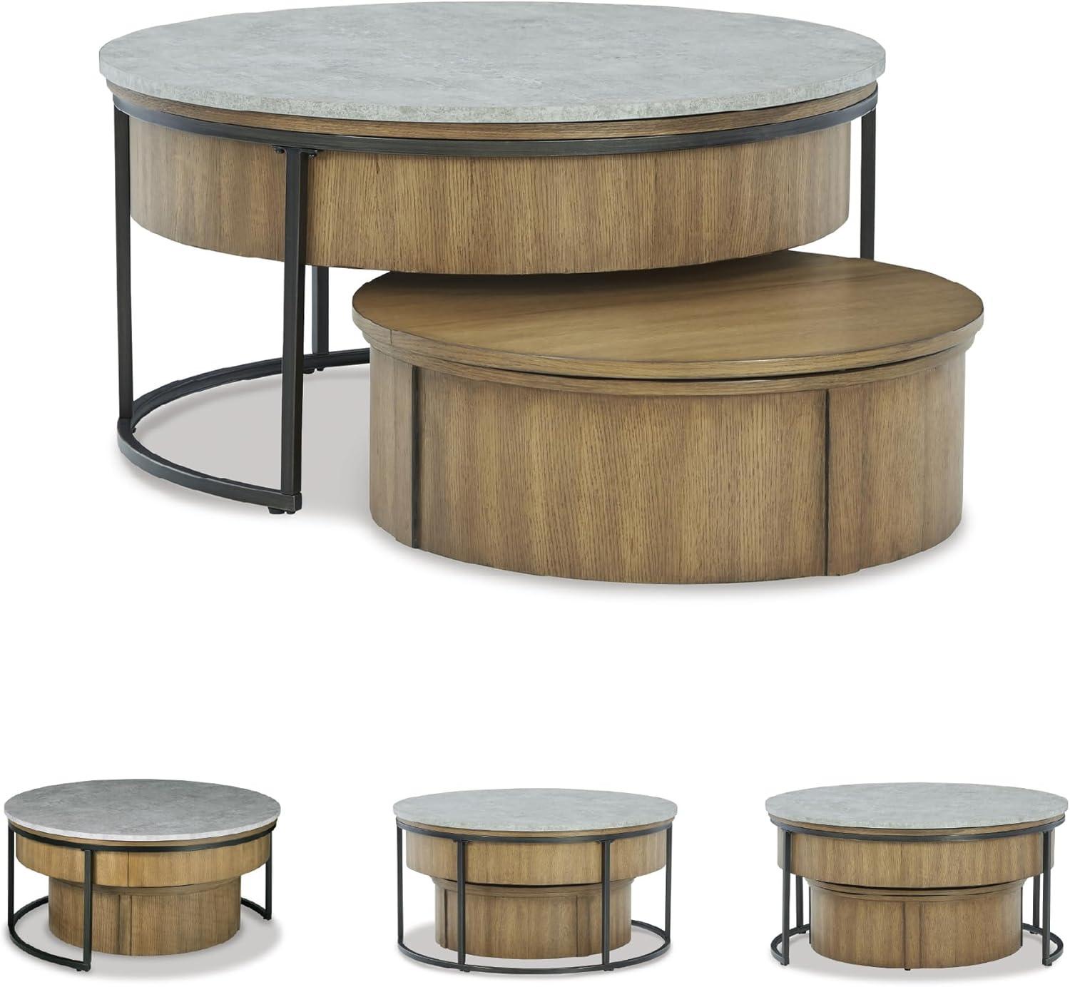 imageSignature Design by Ashley Fridley Contemporary Lift Top Flip Top Nesting Cocktail Tables with Hidden Compartment Set of 2 Light Brown ampamp Light GrayLight Brown Light Gray
