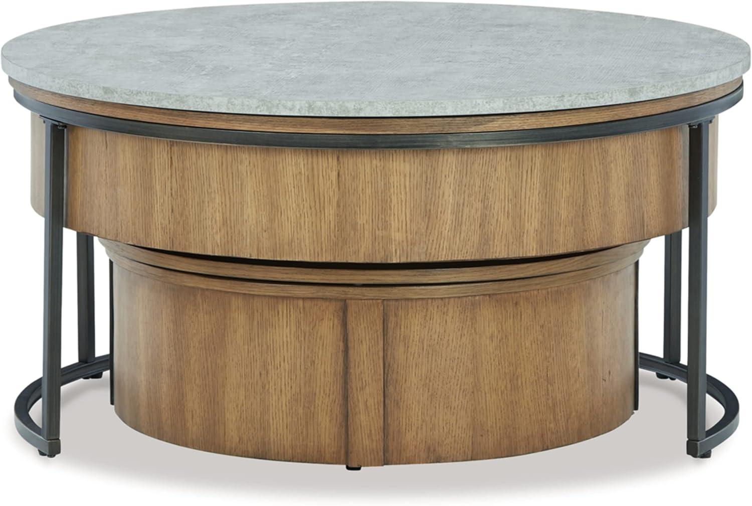 imageSignature Design by Ashley Fridley Contemporary Lift Top Flip Top Nesting Cocktail Tables with Hidden Compartment Set of 2 Light Brown ampamp Light GrayLight Brown Light Gray