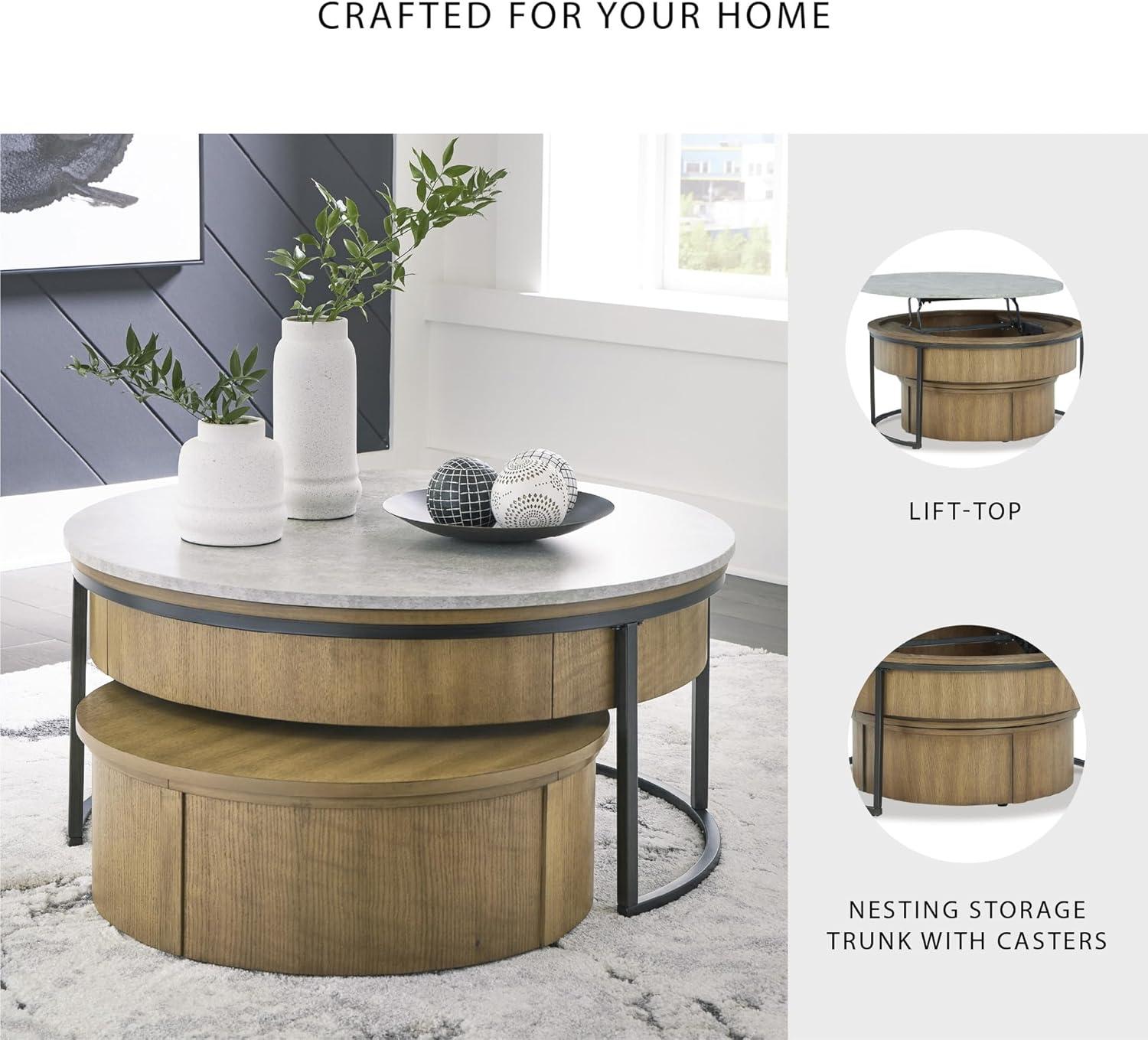 imageSignature Design by Ashley Fridley Contemporary Lift Top Flip Top Nesting Cocktail Tables with Hidden Compartment Set of 2 Light Brown ampamp Light GrayLight Brown Light Gray