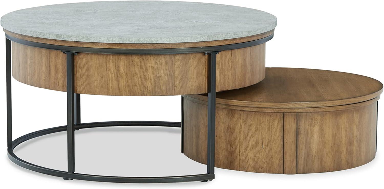 imageSignature Design by Ashley Fridley Contemporary Lift Top Flip Top Nesting Cocktail Tables with Hidden Compartment Set of 2 Light Brown ampamp Light GrayLight Brown Light Gray