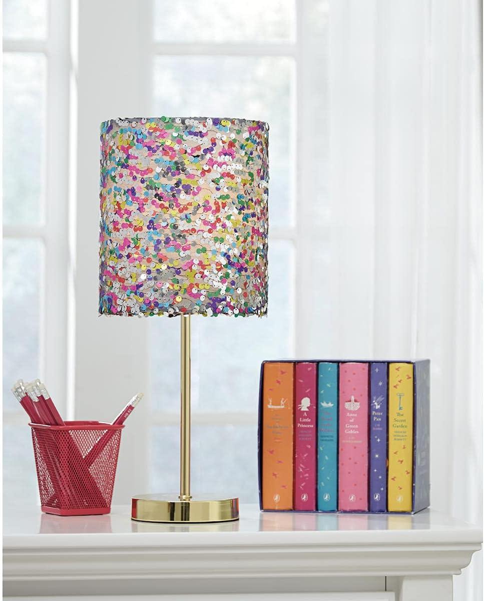 imageSignature Design by Ashley Maddy Glam 1825quot Youth Multicolored Sequined Drum Shade Single Table Lamp MulticolorMulticolored Sequin