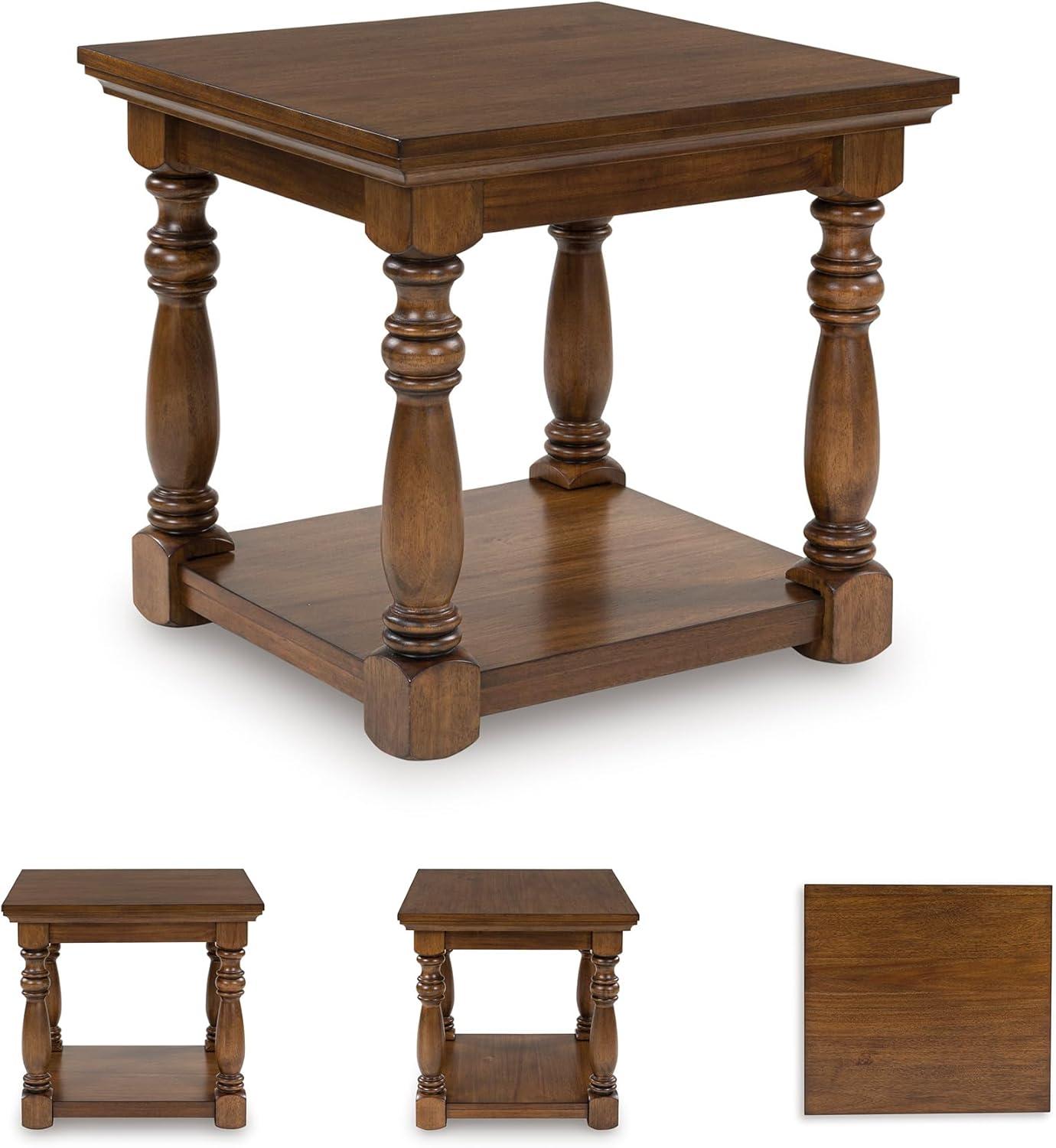 imageSignature Design by Ashley Sharlance Transitional 1Drawer End Table with Lower Shelf Power Supply and USB Ports UL Listed Dark Brown Drawer Pulls Light BrownBrown