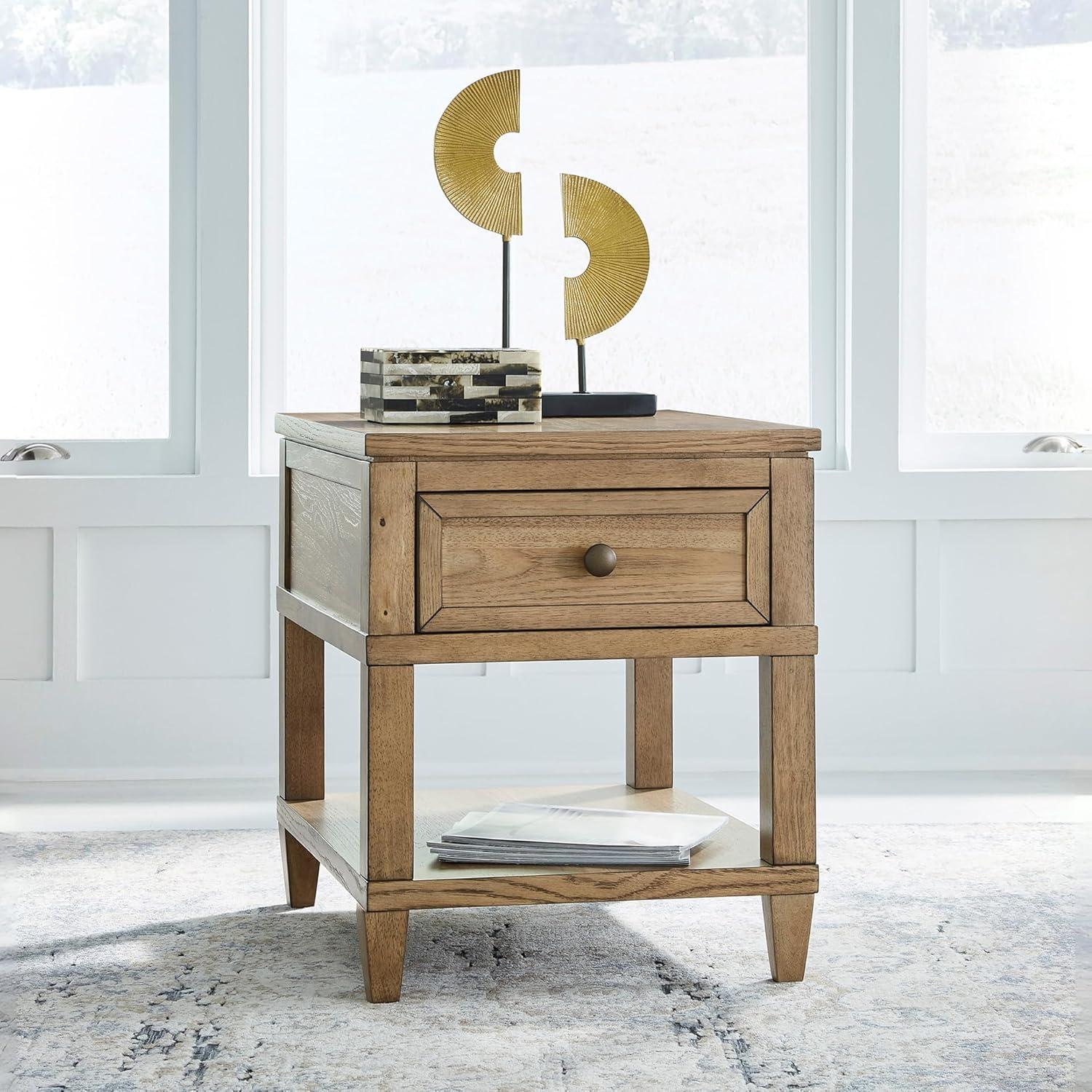 imageSignature Design by Ashley Sharlance Transitional 1Drawer End Table with Lower Shelf Power Supply and USB Ports UL Listed Dark Brown Drawer Pulls Light BrownLight Brown