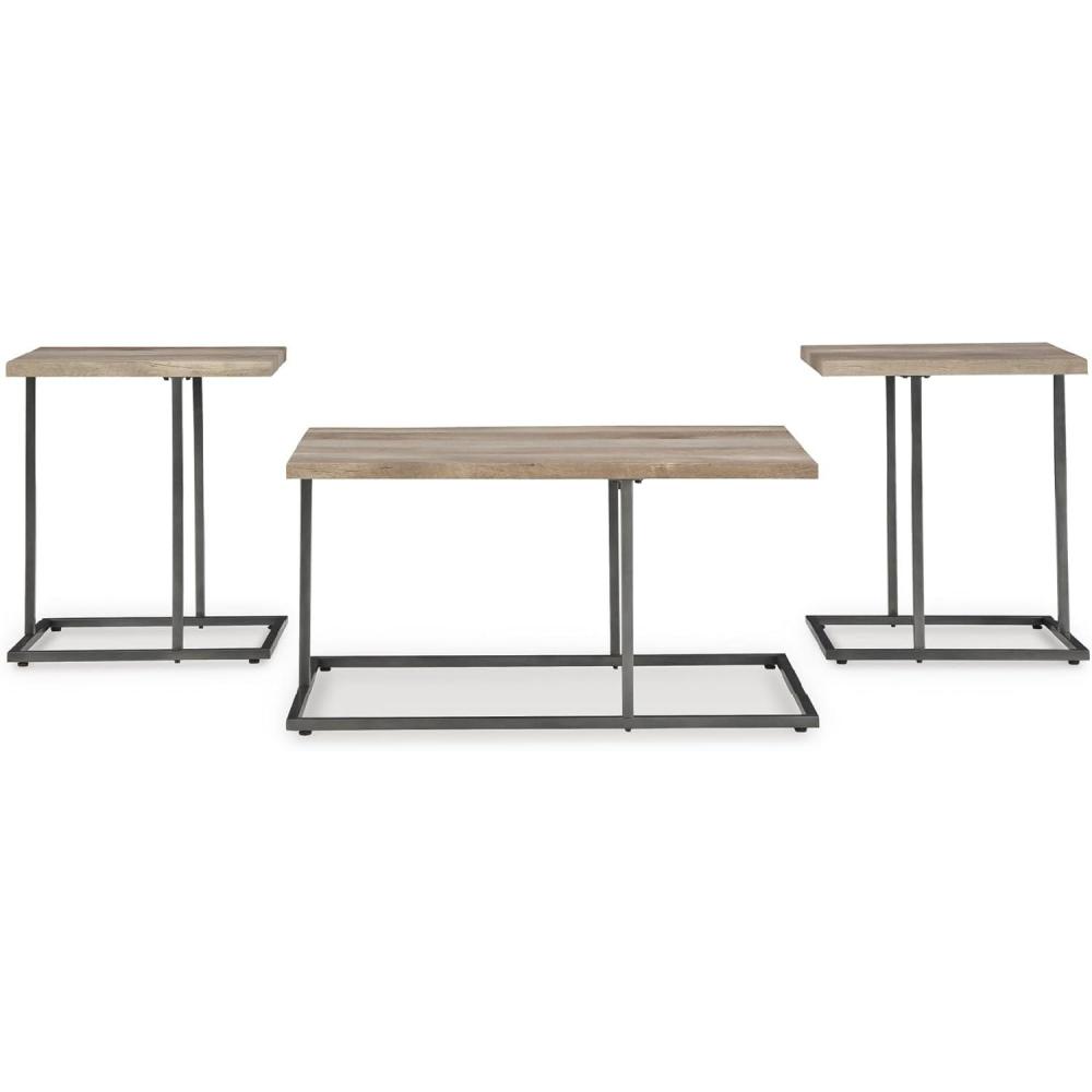 imageSignature Design by Ashley Albreane Contemporary Table Set with Pedestal Base Set of 3 Light Brown ampamp Black