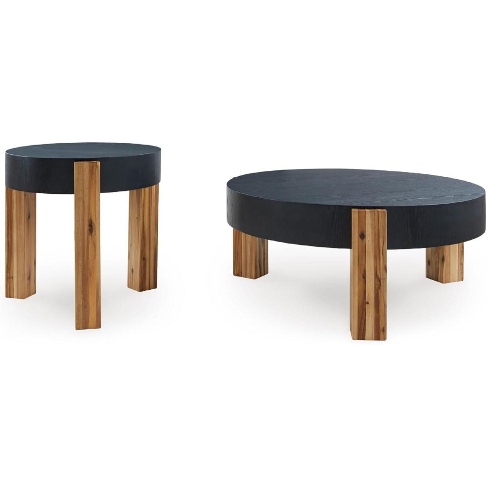 imageSignature Design by Ashley Breenmore Modern Table with 3 Legs Set of 2 Black ampamp Light Brown