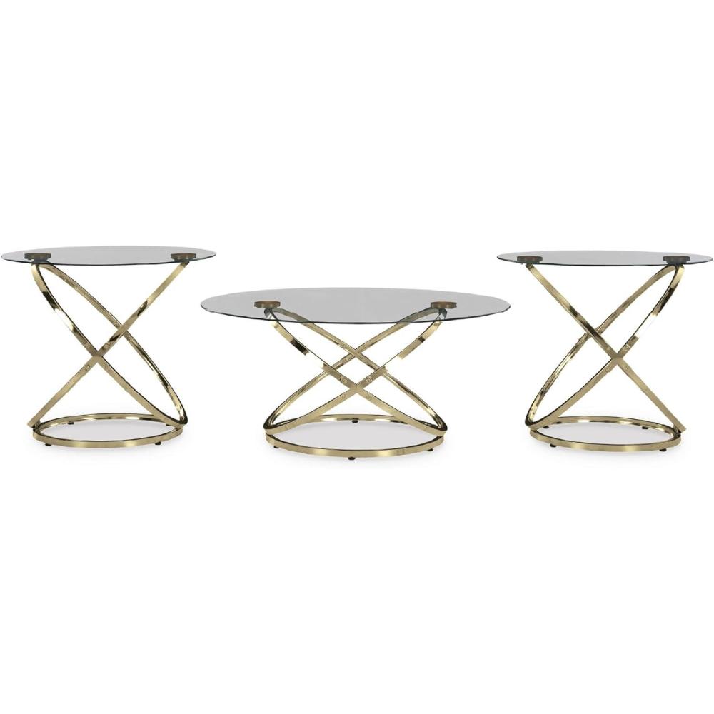 imageSignature Design by Ashley Crimonti Modern Table with Tempered Glass Set of 3 Metallic ampamp Clear