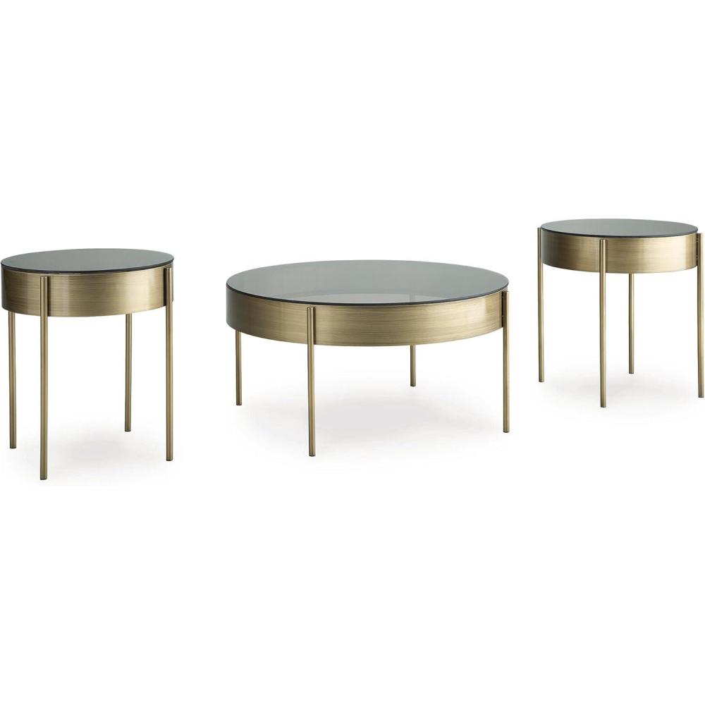 imageSignature Design by Ashley Jettaya Modern Tempered Glass Tabletop Table Set with 4 Legs Set of 3 Metallic