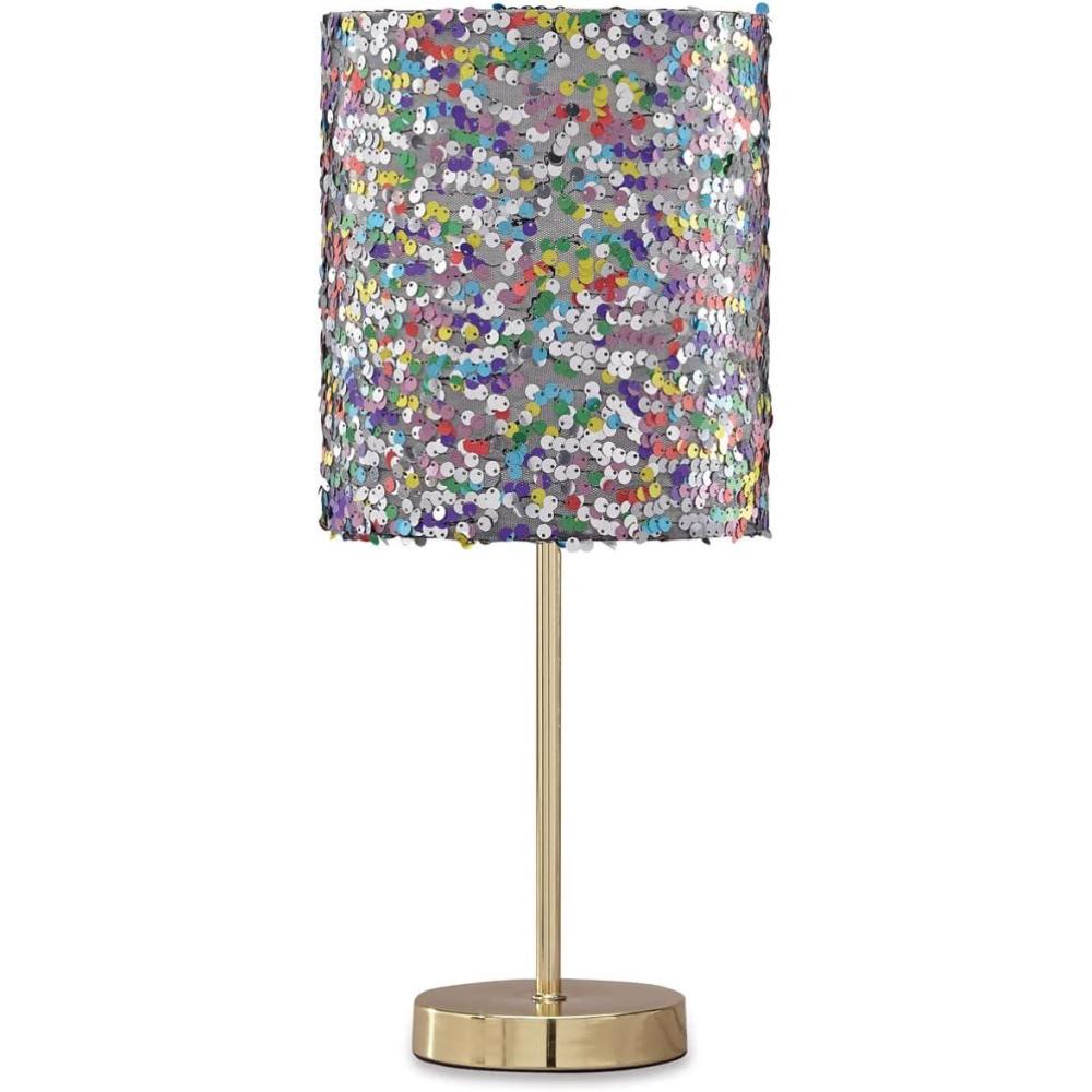imageSignature Design by Ashley Maddy Glam 1825quot Youth Multicolored Sequined Drum Shade Single Table Lamp MulticolorMulticolored Sequin