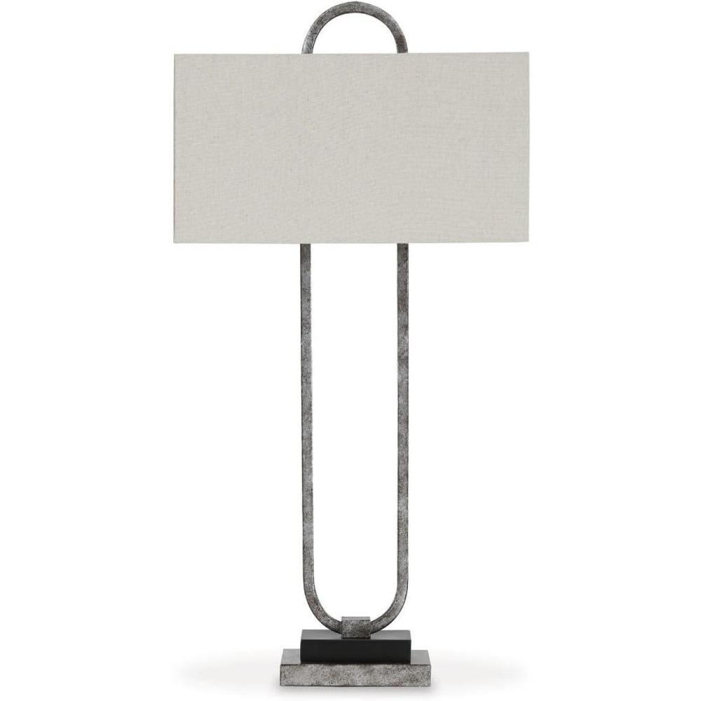 imageSignature Design by Ashley Malana 33quot Contemporary Metal Table Lamp with Marble Base Black ampamp BrassWhite