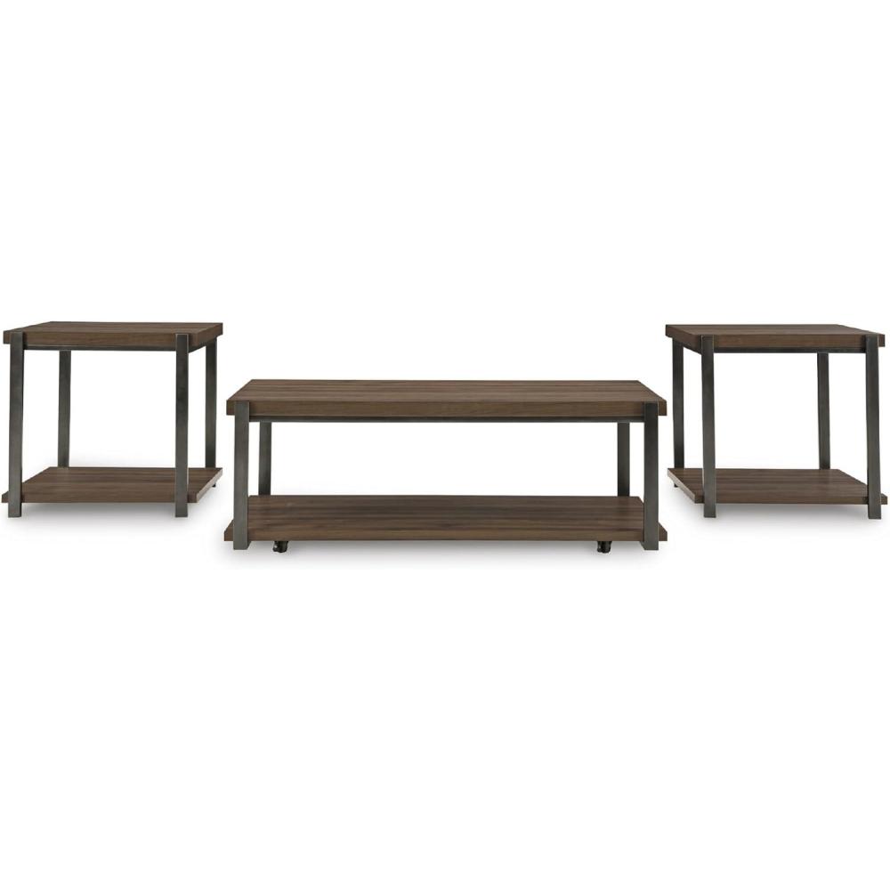 imageSignature Design by Ashley Trindwick Contemporary Table with Shelf and Casters Set of 2 Gray ampamp Dark Brown