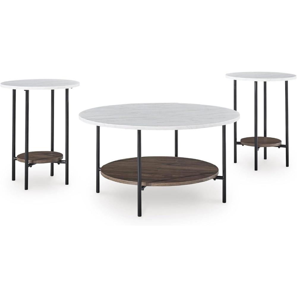 imageSignature Design by Ashley Wrenwich Contemporary Faux Marble Table with Shelf Set of 3 Dark Brown ampamp White