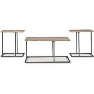 Signature Design by Ashley Albreane Contemporary Table Set with Pedestal Base, Set of 3, Light Brown & Black