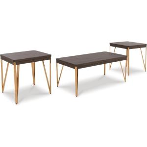 Signature Design by Ashley Bandyn Contemporary Occasional Table Set with Steel Legs, Set of 3, Dark Brown & Metallic