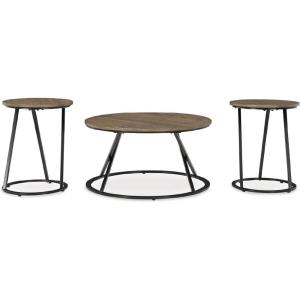 Signature Design by Ashley Cassbryn Contemporary Table Set with Metal Cross Base, Set of 3, Light Brown & Black