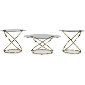 Signature Design by Ashley Crimonti Modern Table with Tempered Glass, Set of 3, Metallic & Clear
