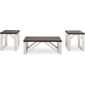 Signature Design by Ashley Dorrinson Farmhouse Table Set for Living Room, Set of 3, Dark Brown & White