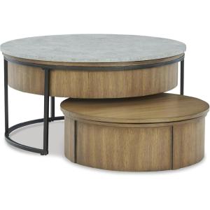 Signature Design by Ashley Fridley Contemporary Lift Top Flip Top Nesting Cocktail Tables with Hidden Compartment, Set of 2, Light Brown & Light Gray(Light Brown & Light Gray)