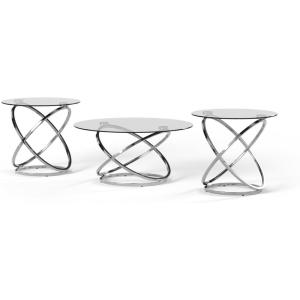 Signature Design by Ashley Hollynyx Contemporary Round 3-Piece Occasional Table Set, Includes Coffee Table and 2 End Tables, Chrome
