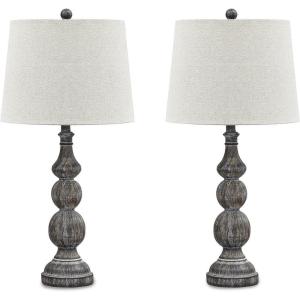 Signature Design by Ashley Mair Rustic Farmhouse Poly Table Lamp 2 Count, Gray(Grayish Brown)